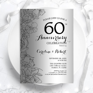Diamond Silver Floral 60th Anniversary Invitation