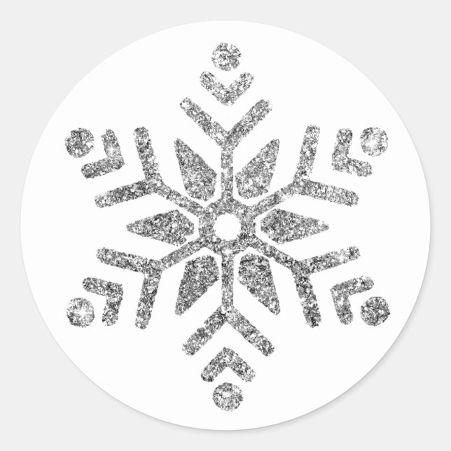 Diamond Silver Snowflake on White Wedding Classic Round Sticker (Front)