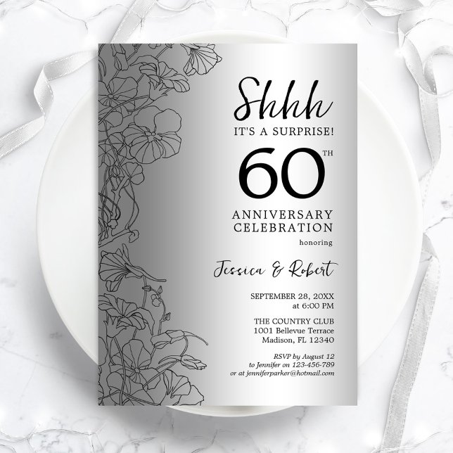 Diamond Silver Surprise 60th Anniversary Invitation (Creator Uploaded)
