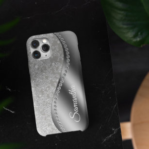 Diamond Simulated Monogram Silver Metal Bling Case-Mate iPhone 14 Pro Case
