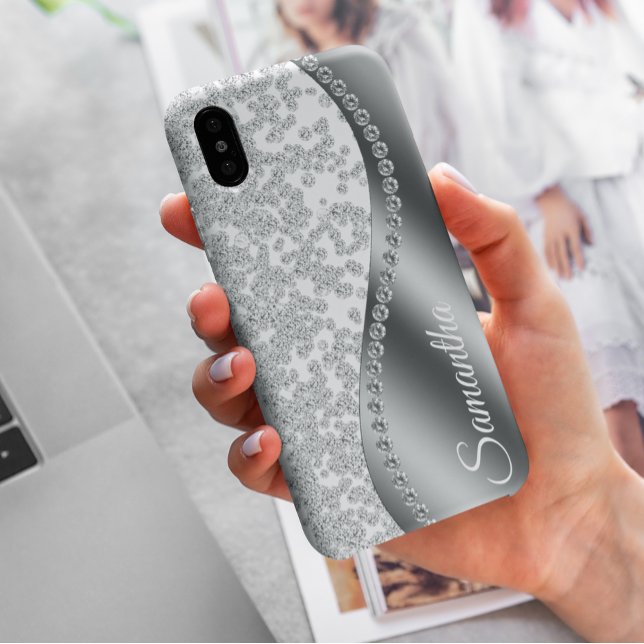 Diamond Simulated Monogram Silver Metal Bling  iPhone Case (Creator Uploaded)