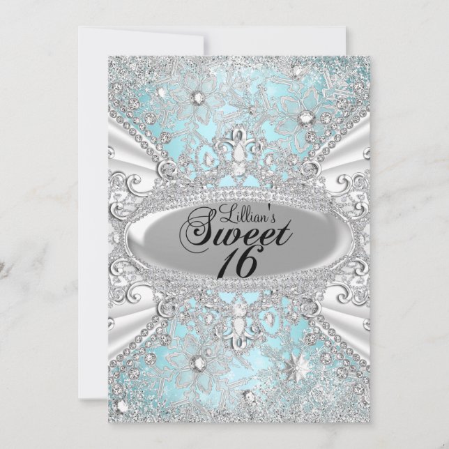 Diamond Snowflake Blue Winter Wonderland Sweet 16 Invitation (Front)