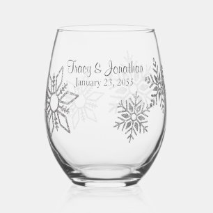 Diamond Snowflake Clear Wedding Stemless Wine Glass