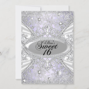 Diamond Snowflake Purple Winter Wonderland Sweet16 Invitation