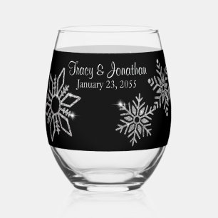 Diamond Snowflake Wedding Stemless Wine Glass