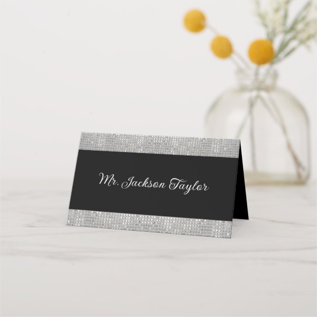 Diamond Snowflake Winter Wedding Reception Place Card (Front)
