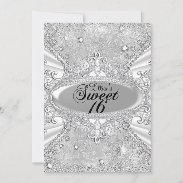 Diamond Snowflake Winter Wonderland Sweet 16 Invitation (Front)