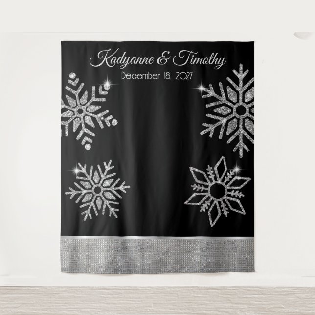 Diamond Snowflakes Wedding Backdrop Tapestry (Front)
