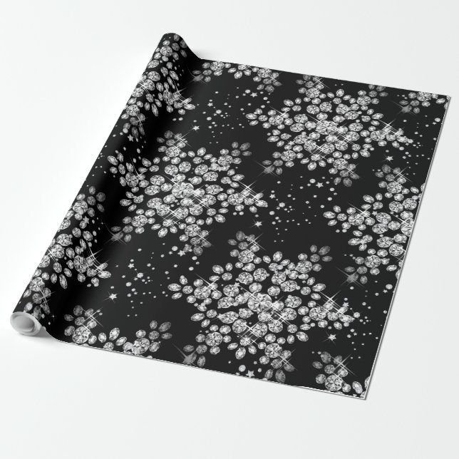 Diamond Snowflakes Wrapping Paper (Unrolled)