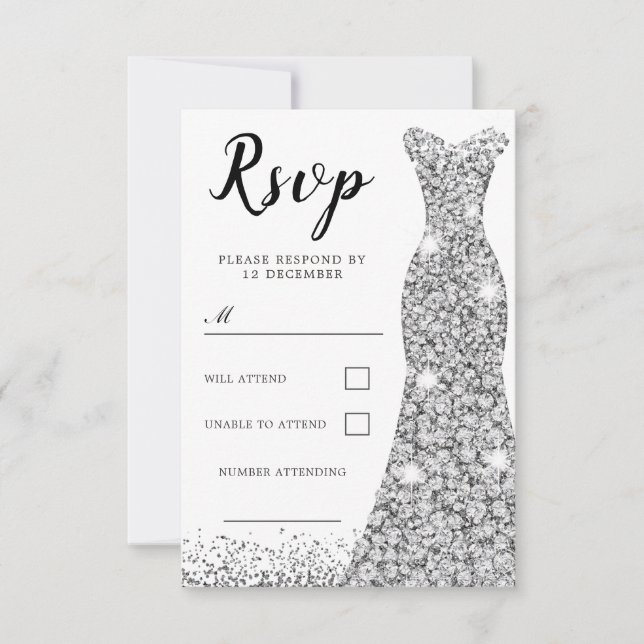 Diamond Sparkle Dress All Occasion Birthday Bridal RSVP Card (Front)