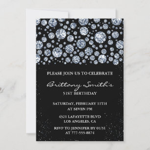Diamond Sparkle Glitter Black 51st birthday  Invitation