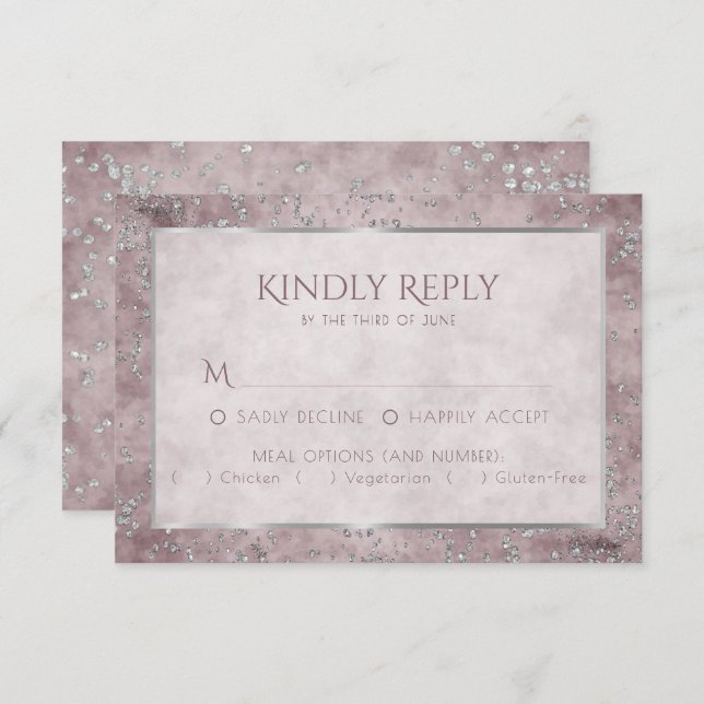 Diamond Sparkle | Mauve and Silver Glitter Entree RSVP Card (Front/Back)