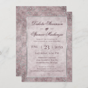 Diamond Sparkle Mauve and Silver Glitter Wedding Invitation