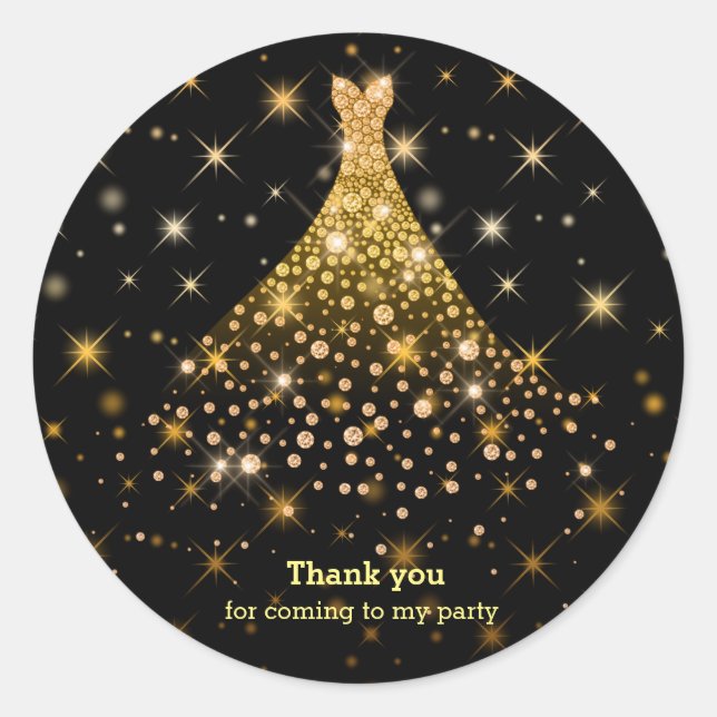 Diamond sparkling gown classic round sticker (Front)