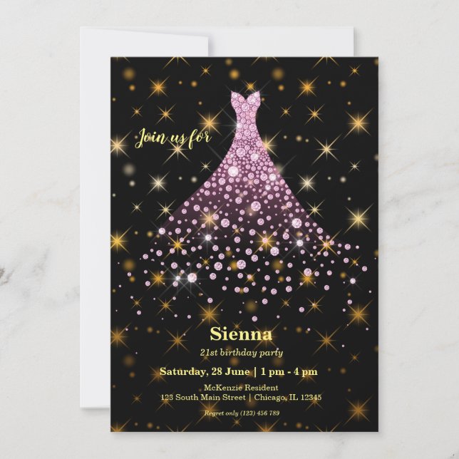 Diamond sparkling gown invitation (Front)
