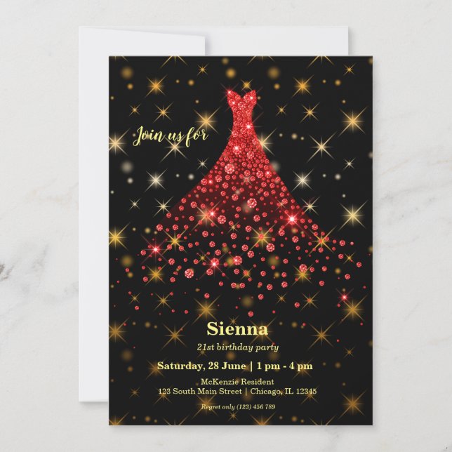 Diamond sparkling gown invitation (Front)