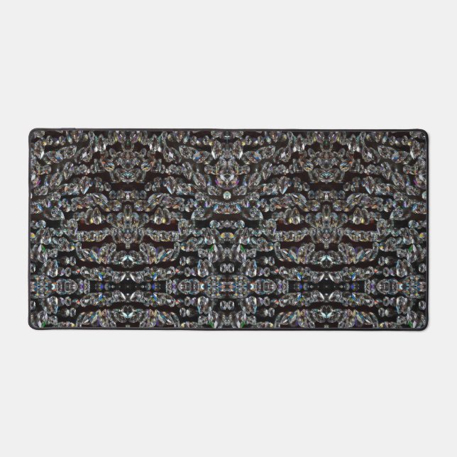 Diamond sparkly pattern elegant silver and black desk mat (Front)