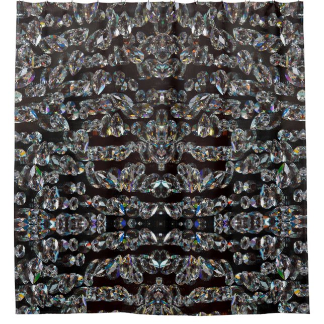 Diamond sparkly pattern elegant silver and black shower curtain (Front)