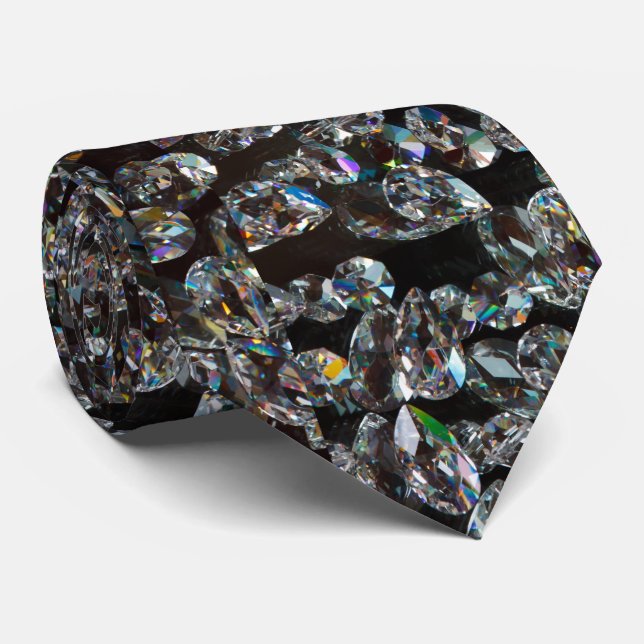 Diamond sparkly pattern elegant silver and black tie (Rolled)