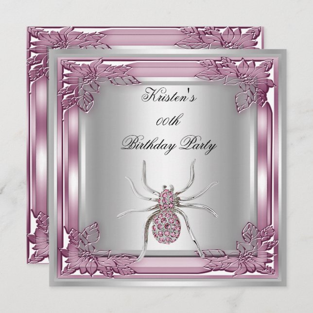 Diamond Spider Elite Elegant Birthday Party Pink Invitation (Front/Back)