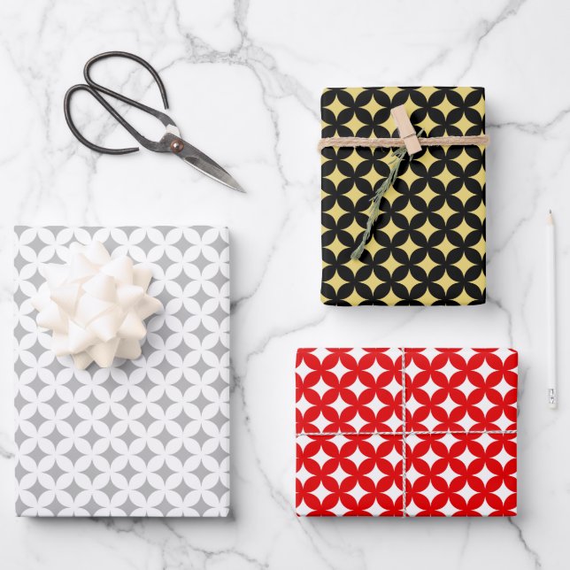 Diamond Star on Black, Red & White Wrapping Paper  (Front)