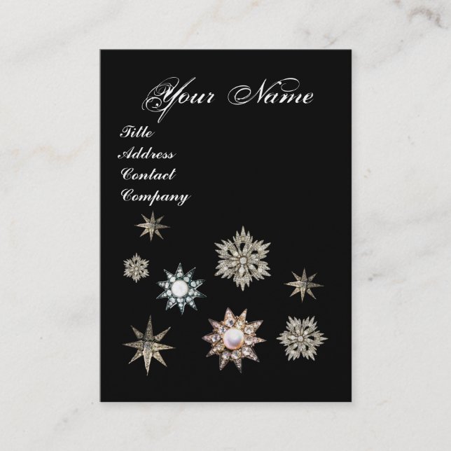 DIAMOND STARS AND FEATHERS  MONOGRAM ,pink, pearl Business Card (Front)