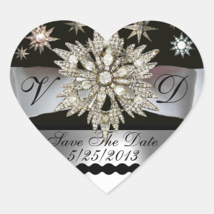 DIAMOND STARS BLACK WHITE RIBBON MONOGRAM HEART HEART STICKER