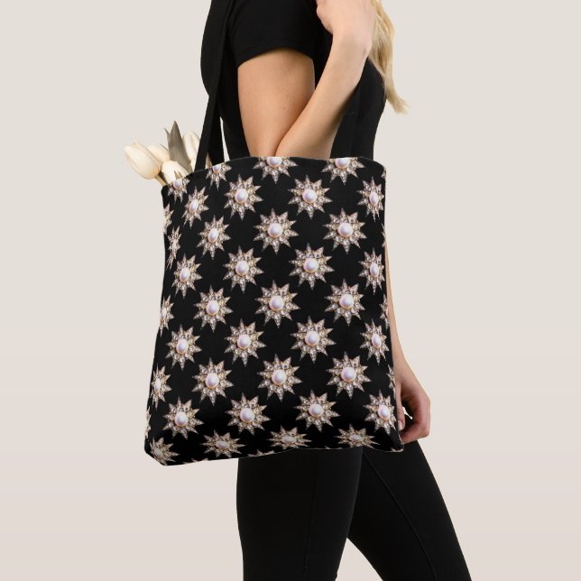 DIAMOND STARS IN BLACK Antique Jewels Tote Bag (Close Up)