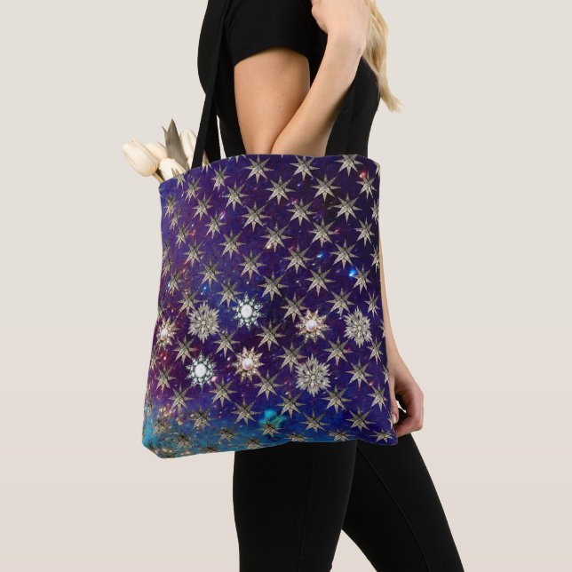 DIAMOND STARS IN BLUE SKY IN GOLD SPARKLES TOTE BAG (Close Up)