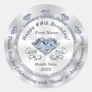 Diamond Stickers, 60th, 70th, 75th, 100th Birthday Classic Round Sticker