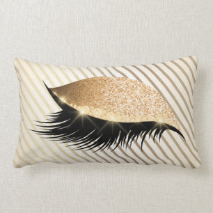 Diamond Stripes Lashes Gold Glitter Ivory Pearl Lumbar Cushion