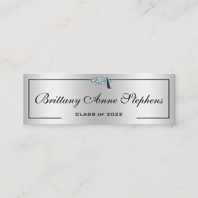Diamond Studded Grad Cap Silver 2 Calling Card (Front)