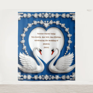 Diamond Swan Blue Wedding Love Arch Design Tapestry