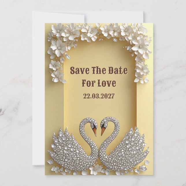 Diamond Swan Couple Warm Glam Theme Save The Date (Front)