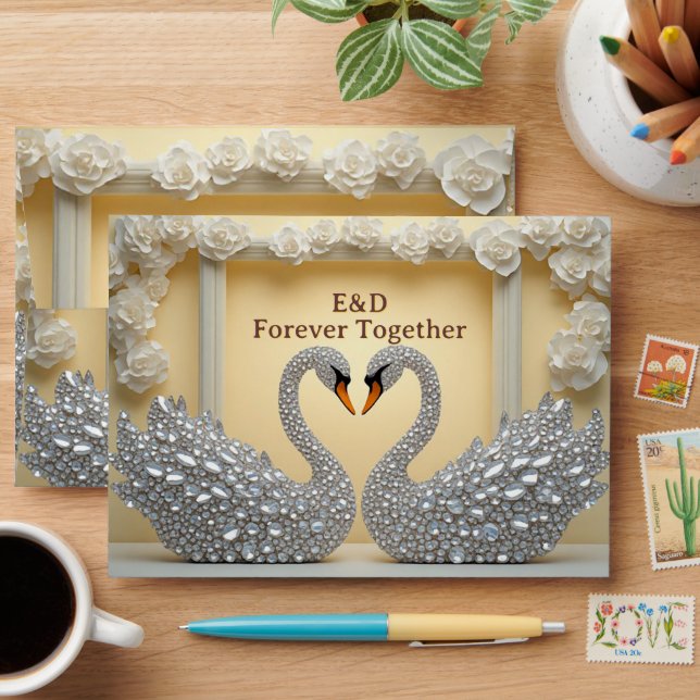Diamond Swans Mirrored Romantic Decor Envelope (Desk)