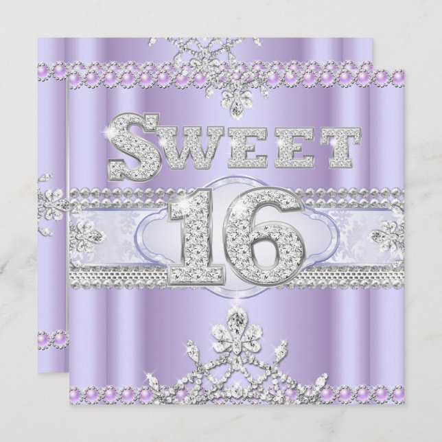 Diamond Sweet 16 Sixteen Party Purple Lilac Invitation (Front/Back)