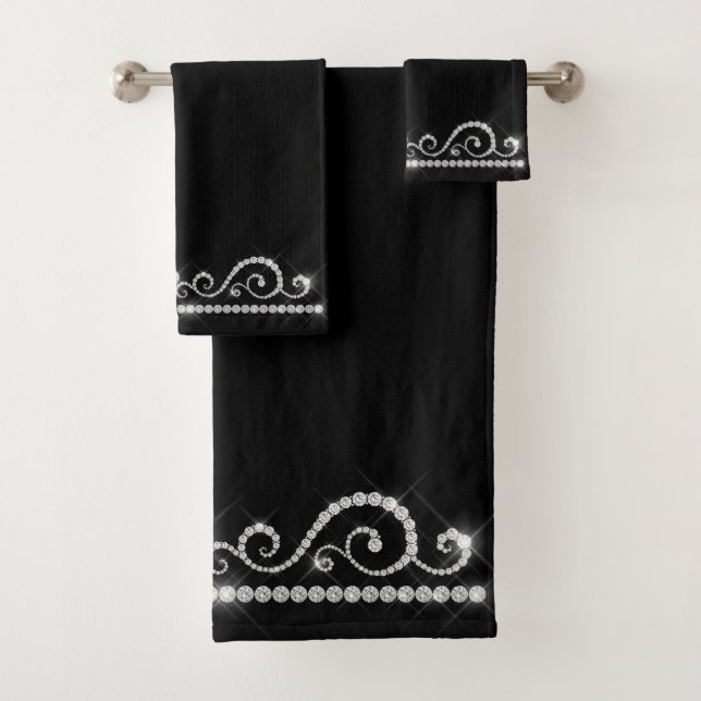 Diamond Swirl (Black) Bath Towel Set (Insitu)