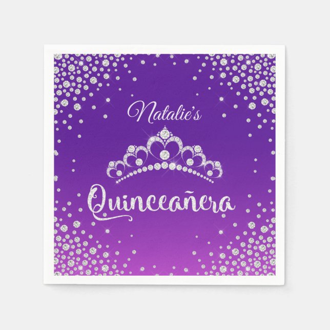 Diamond Tiara Crown Personalised Quinceanera Napkin (Front)