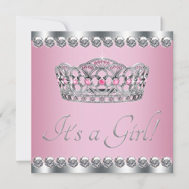 Diamond Tiara Pink Princess Baby Shower Invitation (Front)