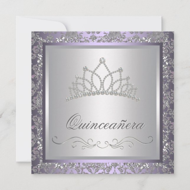 Diamond Tiara Purple Quinceanera Invitation (Front)