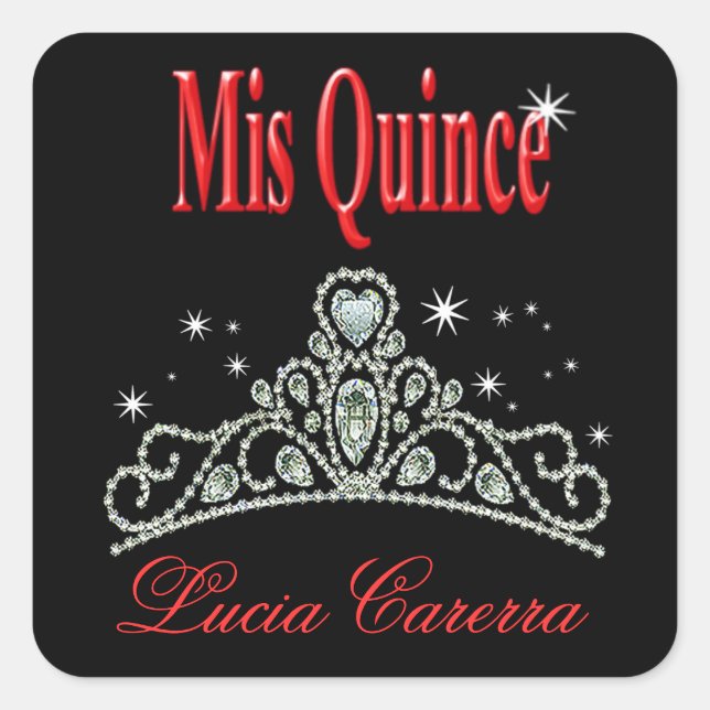 Diamond Tiara Quinceañera (black/red) Party Square Sticker (Front)