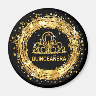 Diamond Tiara Quinceanera Glitter Confetti   gold Magnet