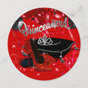 Diamond Tiara Red and Black Quinceanera Invitation