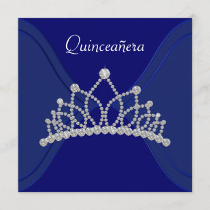 Diamond Tiara Royal Blue Quinceanera Invitations