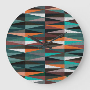 Diamond Tiles: Colourful Floor Mosaic Large Clock