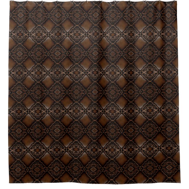Diamond Tooled Leather Look Pattern Shower Curtain (Front)