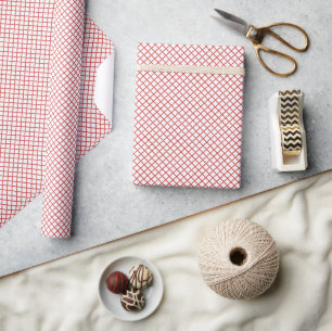 Diamond Trellis Coral Red - White Wrapping Paper