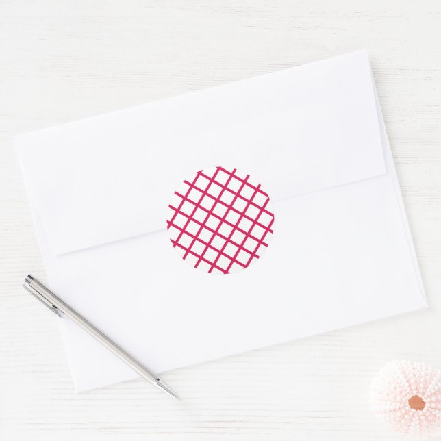 Diamond Trellis Raspberry - White Classic Round Sticker (Envelope)