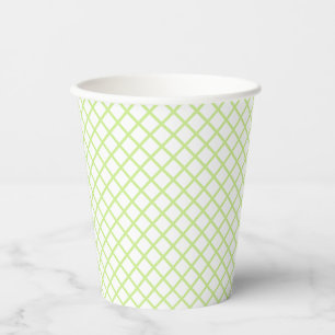 Diamond Trellis Spring Green - White Paper Cups
