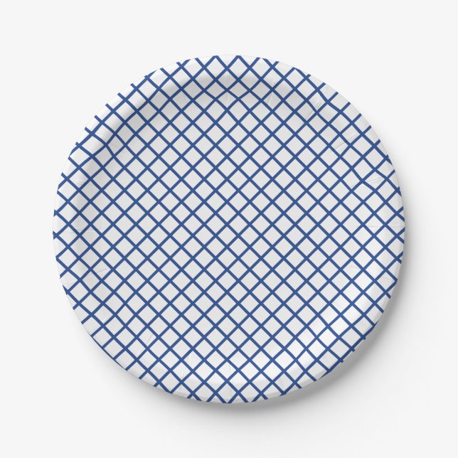 Diamond Trellis True Blue - White Paper Plate (Front)